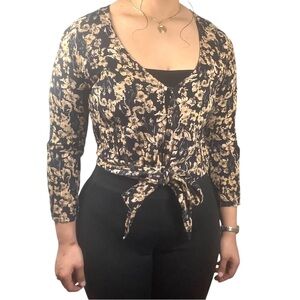 Hinge Meteorite Poppy Floral Tie Front Blouse Medium